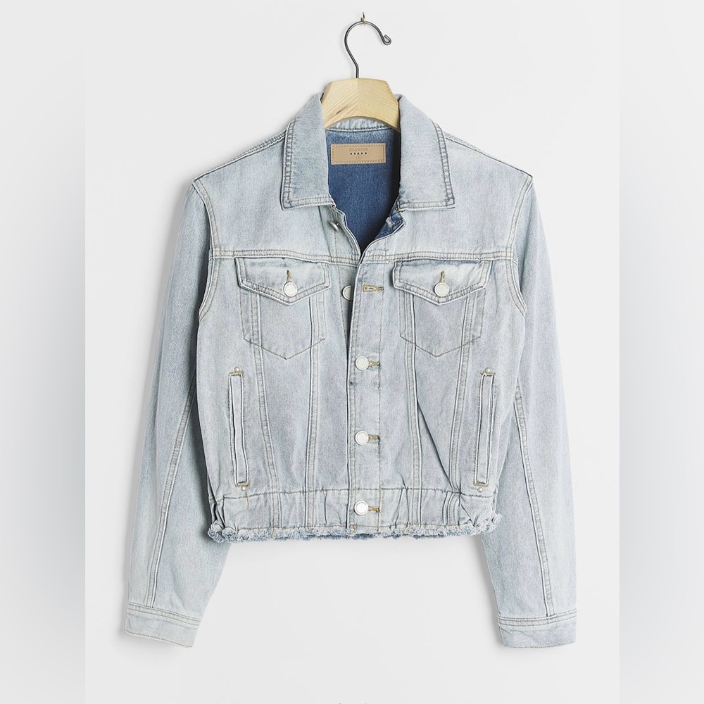 BLANK NYC Denim Moto Jacket with Frayed Hem, Medium